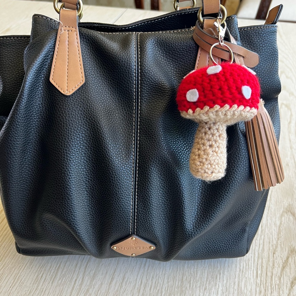 3/$20 Hand Crocheted Whimsical Red Mushroom Bag Charm Keychain! - Picture 3 of 11